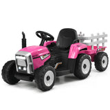 12V Ride on Tractor with 3-Gear-Shift Ground Loader for Kids 3+ Years Old-Pink