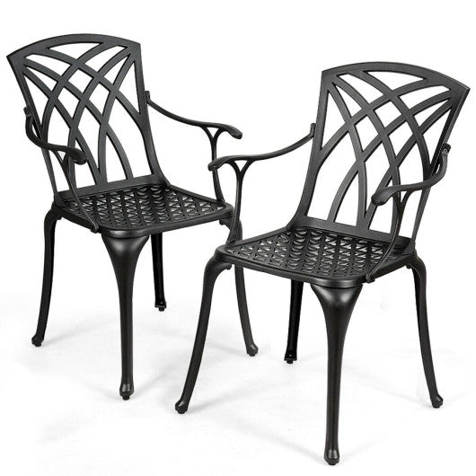 2 Pieces Durable Aluminum Dining Chairs Set with Armrests