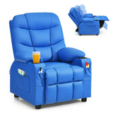 PU Leather Kids Recliner Chair with Cup Holders and Side Pockets-Blue