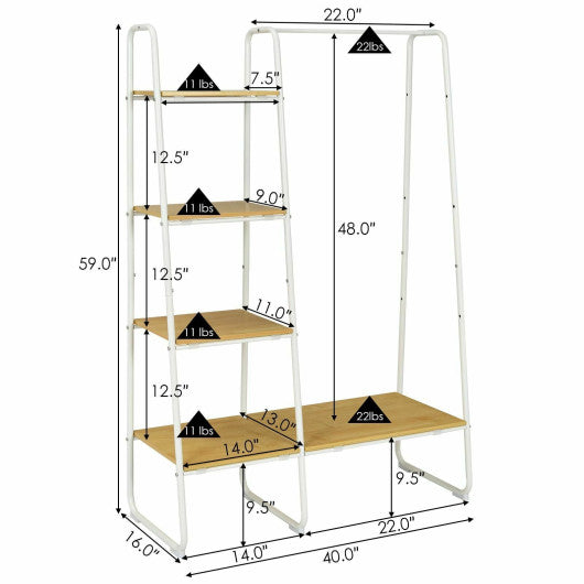 Clothes Rack Free Standing Storage Tower with Hanging Bar-Natural