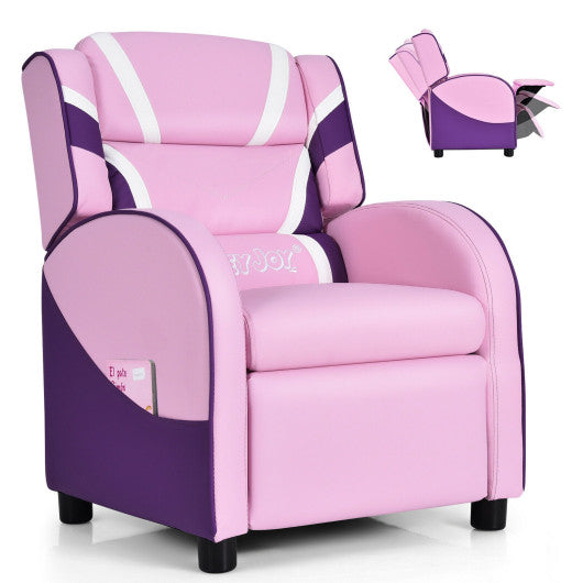 Kids Leather Recliner Chair with Side Pockets-Pink