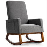 Rocking High Back Upholstered Lounge Armchair with Side Pocket-Gray