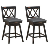2 Pieces 24 Inch Swivel Counter Height Barstool Set with Rubber Wood Legs-Black