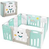 14-Panel Foldable Baby Playpen Kids Activity Centre-Green