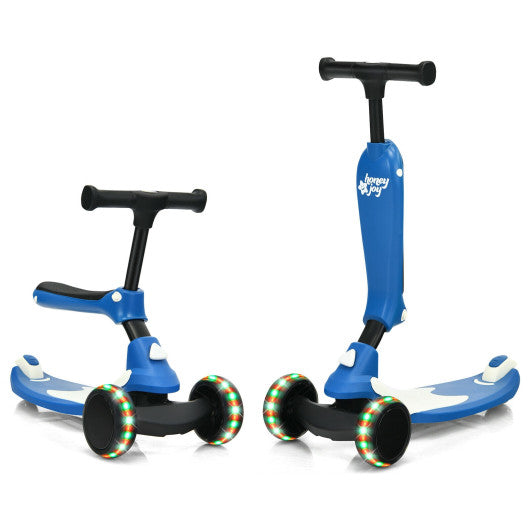 2-in-1 Kids Kick Scooter with Flash Wheels for Girls and Boys from 1.5 to 6 Years Old-Blue
