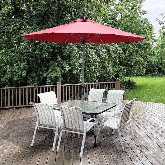 9 Feet Patio Outdoor Market Umbrella with Aluminum Pole without Weight Base-Dark Red