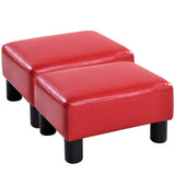 Small PU Leather Rectangular Seat Ottoman Footstool-Red