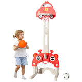 3-in-1 Basketball Hoop for Kids Adjustable Height Playset with Balls-Red