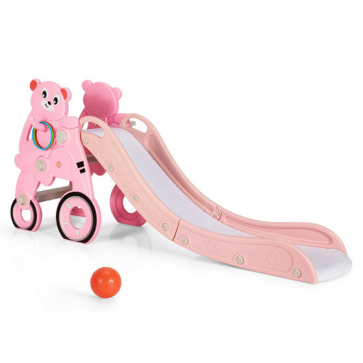 4-in-1 Foldable Baby Slide Toddler Climber Slide PlaySet with Ball-Pink