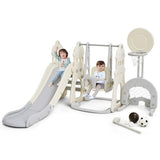 6-in-1 Slide and Swing Set with Ball Games for Toddlers-White