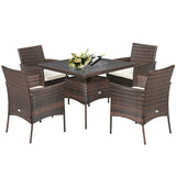 Outdoor 5 Pieces Dining Table Set with 1 Table and 4 Single Sofas