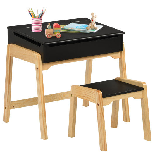 Kids Activity Table and Chair Set with Storage Space for Homeschooling-Black