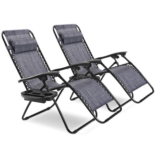2 Pieces Folding Lounge Chair with Zero Gravity-Gray