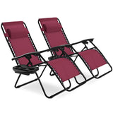 2 Pieces Folding Lounge Chair with Zero Gravity-Dark Red