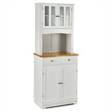 Kitchen Pantry Cabinet with Wood Top and Hutch-White