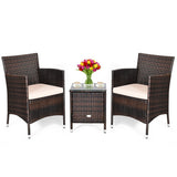 3 Pcs Outdoor Rattan Wicker Furniture Set-Beige