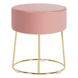 Round Velvet Footrest Stool Ottoman with Non-Slip Foot Pads for Bedside-Pink