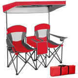 Portable Folding Camping Canopy Chairs with Cup Holder-Red