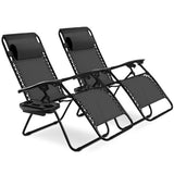 2 Pieces Folding Recliner Zero Gravity Lounge Chair - Black