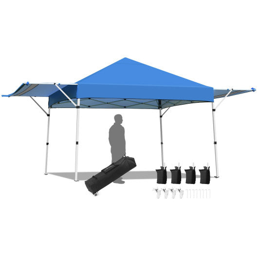 17 Feet x 10 Feet Foldable Pop Up Canopy with Adjustable Instant Sun Shelter-Blue