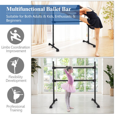 4 Feet Double Ballet Barre Bar with Adjustable Height-Black