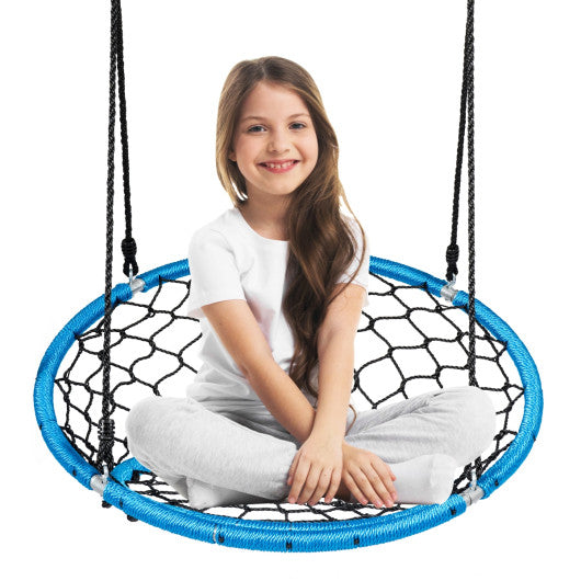 Net Hanging Swing Chair with Adjustable Hanging Ropes-Blue