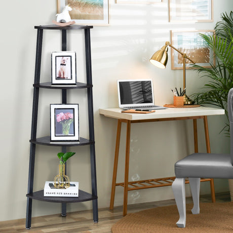 4-Tier Corner Shelf Metal Storage Rack Domestic Bookcase-Silver