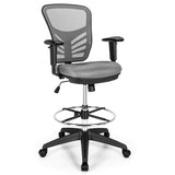 Mesh Drafting Chair Office Chair with Adjustable Armrests and Foot-Ring-Gray