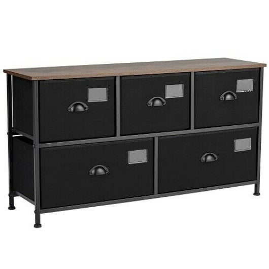 5-Drawer Dresser Storage Organizer Chest Fabric Drawer with Labels-Black