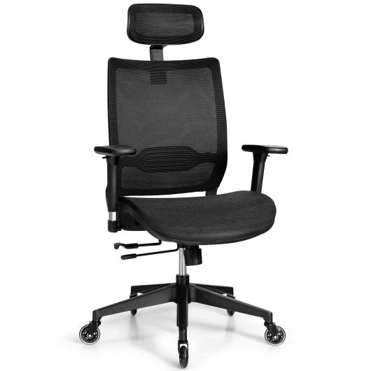 Adjustable Mesh Computer Chair with Sliding Seat and Lumbar Support-Black