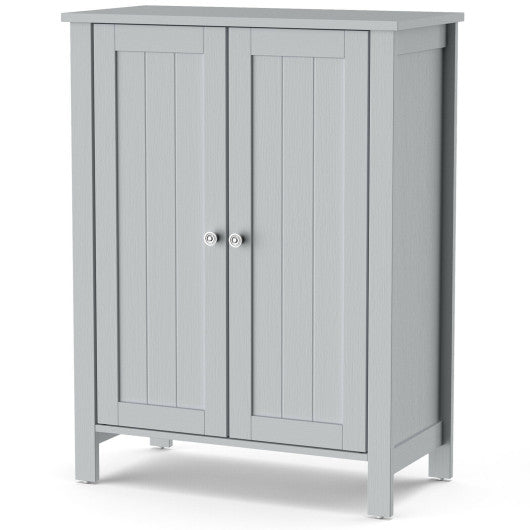 2-Door Bathroom Floor Storage Cabinet Space Saver Organizer-Gray