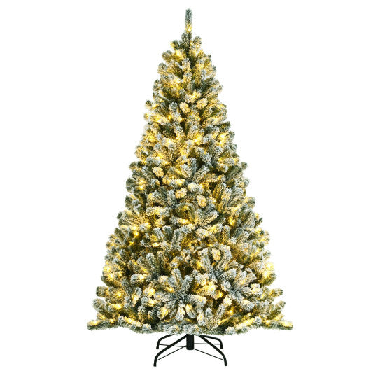6 Feet Pre-lit Snow Flocked Hinged Christmas Tree with 928 Tips and Metal Stand-6 ft