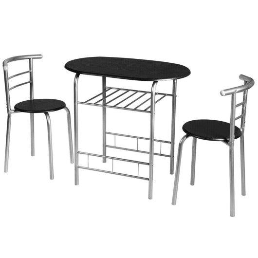 3 pcs Home Kitchen Bistro Pub Dining Table 2 Chairs Set- Silver