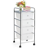 4-Drawer Cart Storage Bin Organizer Rolling with Plastic Drawers-White