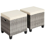 2 Pieces Patio Rattan Ottoman Seat with Removable Cushions-Beige