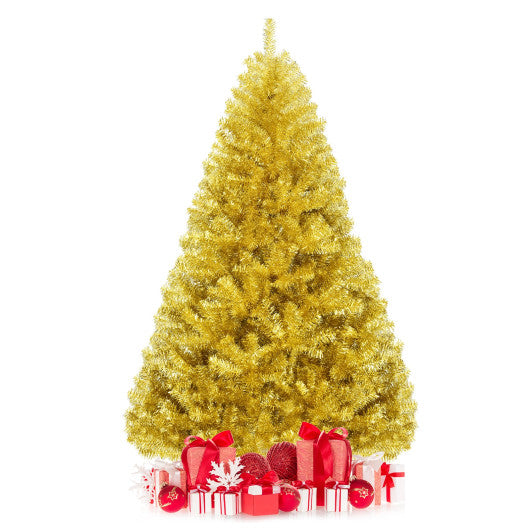 6/7.5 Feet Artificial Tinsel Christmas Tree Hinged with Foldable Stand-6 ft