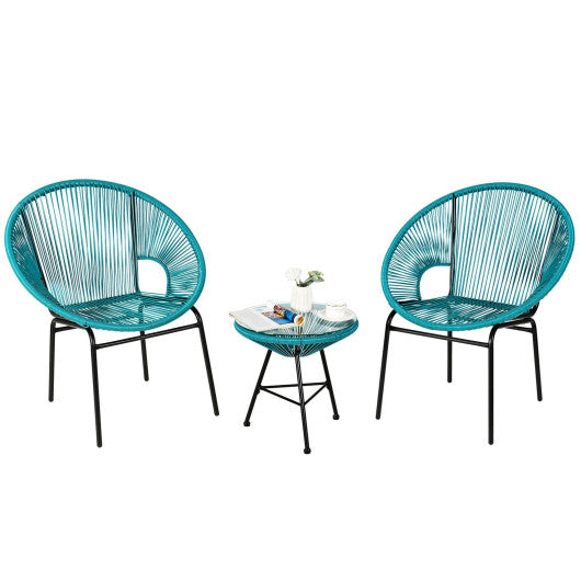 3PCS Patio Acapulco Furniture Bistro Set with GlassTable-Turquoise