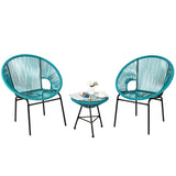 3PCS Patio Acapulco Furniture Bistro Set with GlassTable-Turquoise