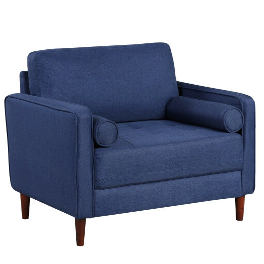 Accent Oversized Linen Club Armchair with Pillows and Rubber Wood Legs