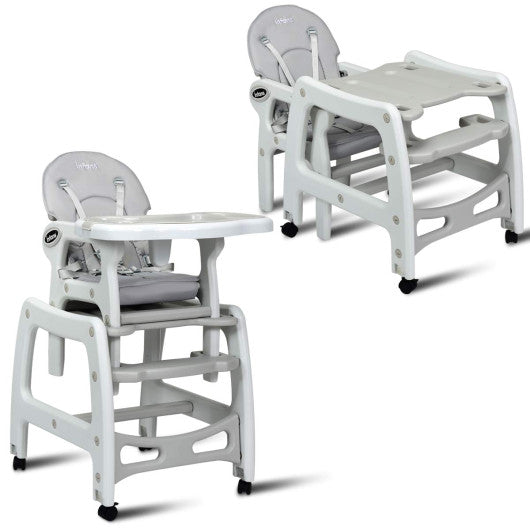 3-in-1 Baby High Chair with Lockable Universal Wheels-Gray