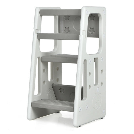 Kids Kitchen Step Stool with Double Safety Rails -Gray