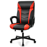 Swivel PU Leather Office Gaming Chair with Padded Armrest-Red