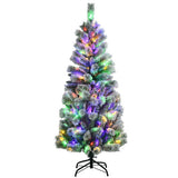 5 Feet Pre-Lit Hinged Christmas Tree Snow Flocked with 9 Modes Remote Control Lights