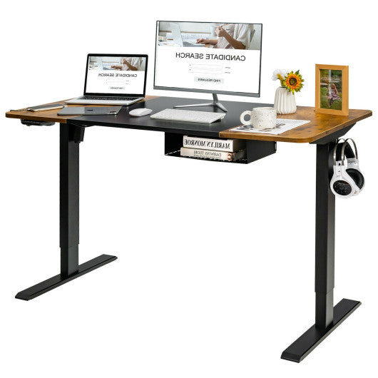 55 Inch x 28 Inch Electric Standing Desk with USB Port Black-Brown