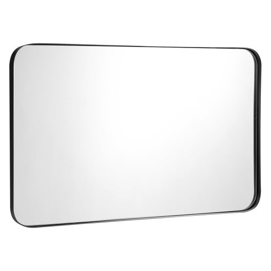 32" x 20" Metal Frame Wall-Mounted Rectangle Mirror-Black