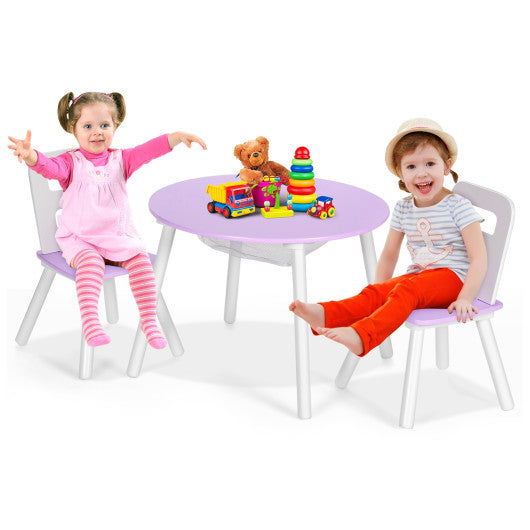 Wood Activity Kids Table and Chair Set with Center Mesh Storage for Snack Time and Homework-Purple