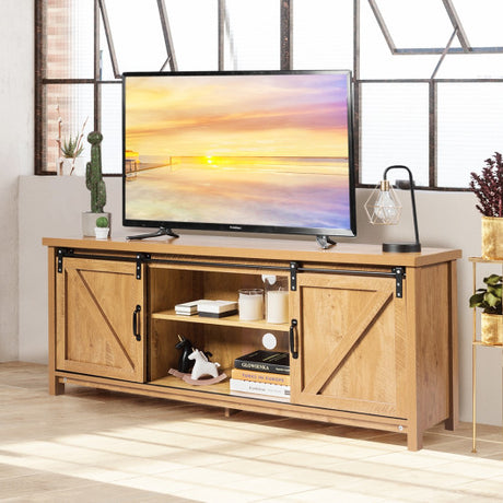 TV Stand Media Center Console Cabinet with Sliding Barn Door - Golden