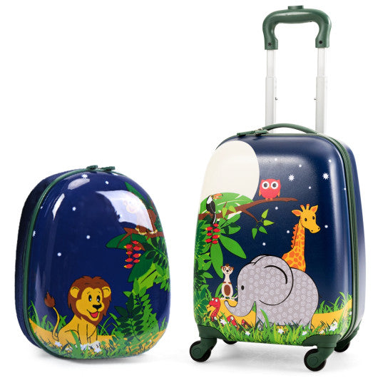 2 Pieces 12 Inch and 16 Inch Kids Carry on Suitcase Rolling Backpack School Luggage Set