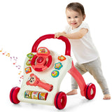 Baby Walker Sit-to-Stand Learning Walker with Projection Music Wand-Red