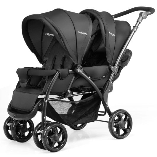 Foldable Lightweight Front Back Seats Double Baby Stroller-Black